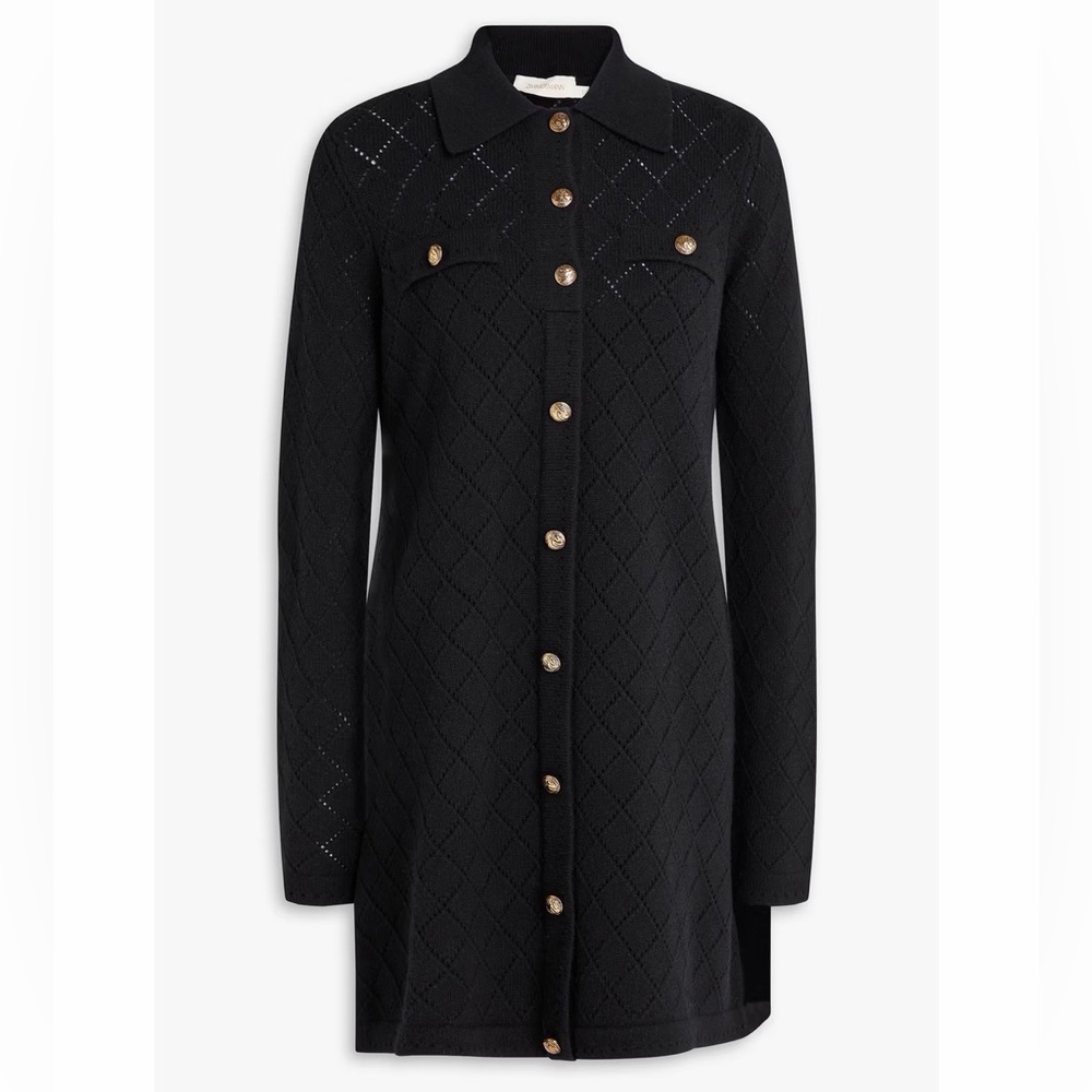 ZIMMERMANN Pointelle-knit Wool Mini Dress In Black Size 0